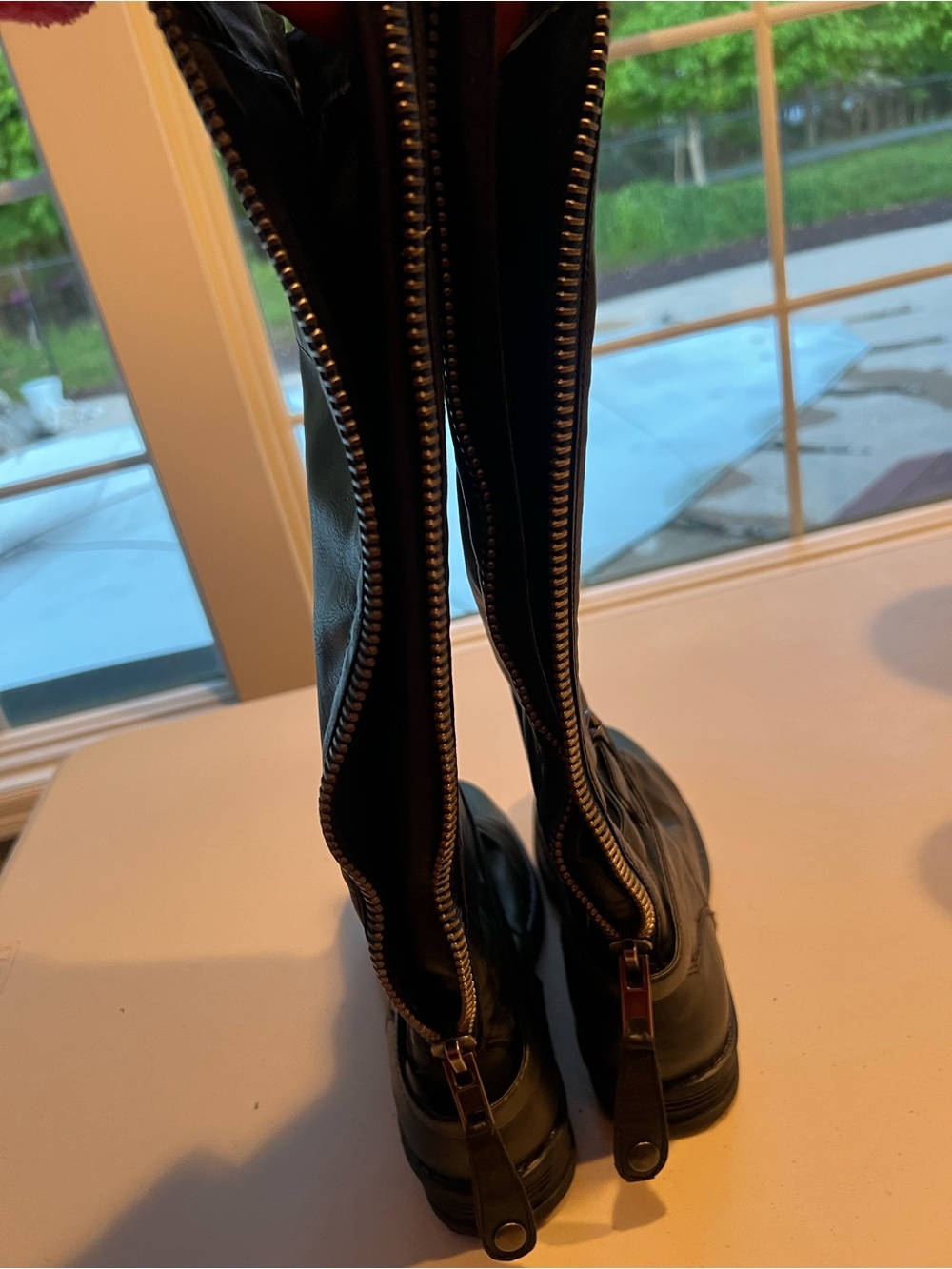 Steve Madden Black Over-the-Knee Leather Boots with Front Zipper